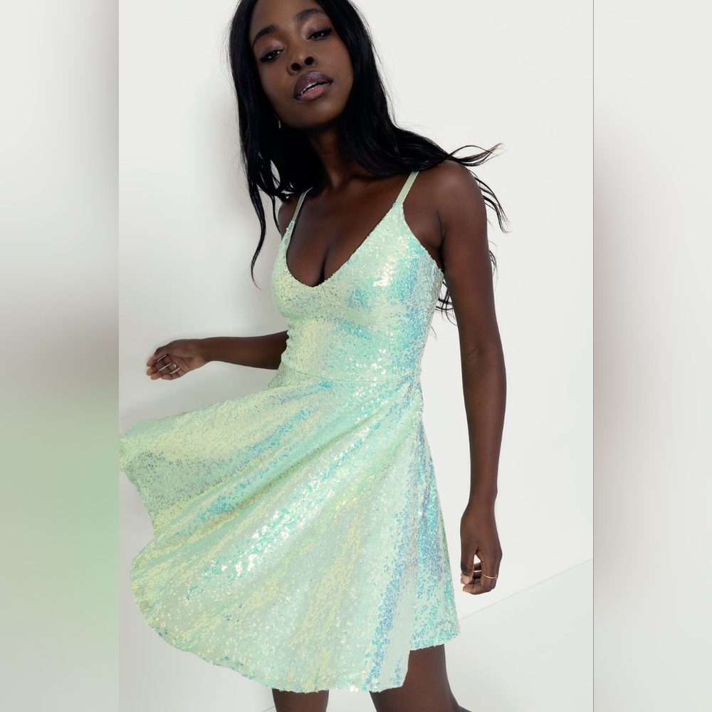 BlackMilk SPARKLE SPARKLE MINT SEQUIN MINI STRAPPY DRESS